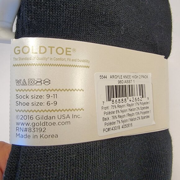 NWT Gold Toe Men's Argyle Knee Sock Reinforced Toe Soft Spun Rayon 2 PAIRS - Picture 6 of 7